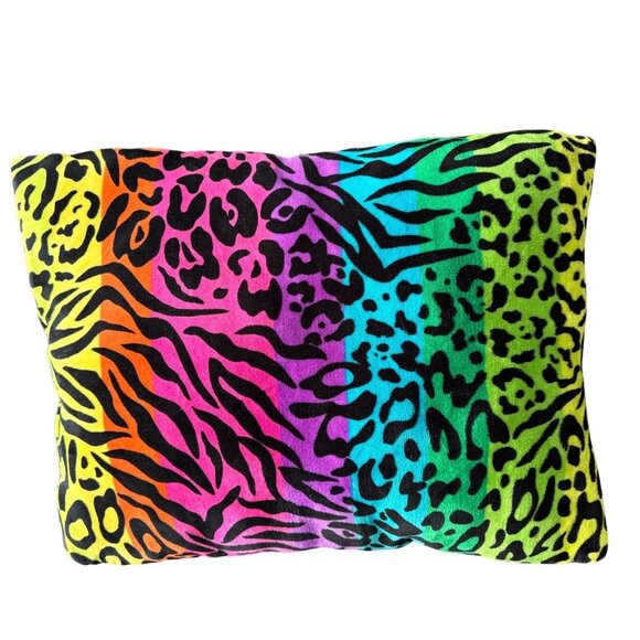 Lisa Frank Inspired Rainbow Leopard Print Decorative Pillow - Picture 2 of 5